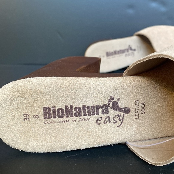 NWT BIONATURA Made In Italy Leather Suede Platform Clog Sandals Heels Tan 8 39 - Picture 4 of 11